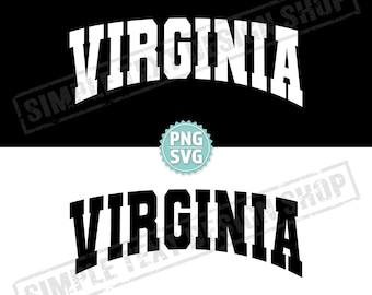 Virginia State SVG + PNG Digital Files, Arched Varsity Font Designs, America States VA Vintage Text Design