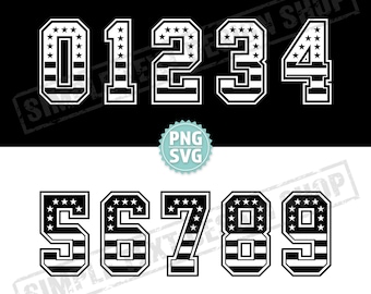 Flag of USA Jersey Numbers 0-9 Png Svg Dxf Eps Ttf Bundle, American Flag Number Design Templates, College Style Sports Jersey Number