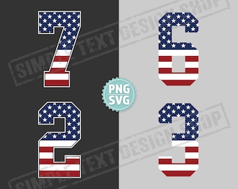Simple Jersey Numbers 0-9 + American Flag PNG SVG EPS Bundle, College Style Number + Flag of usa Design Templates, Sports Jersey Number