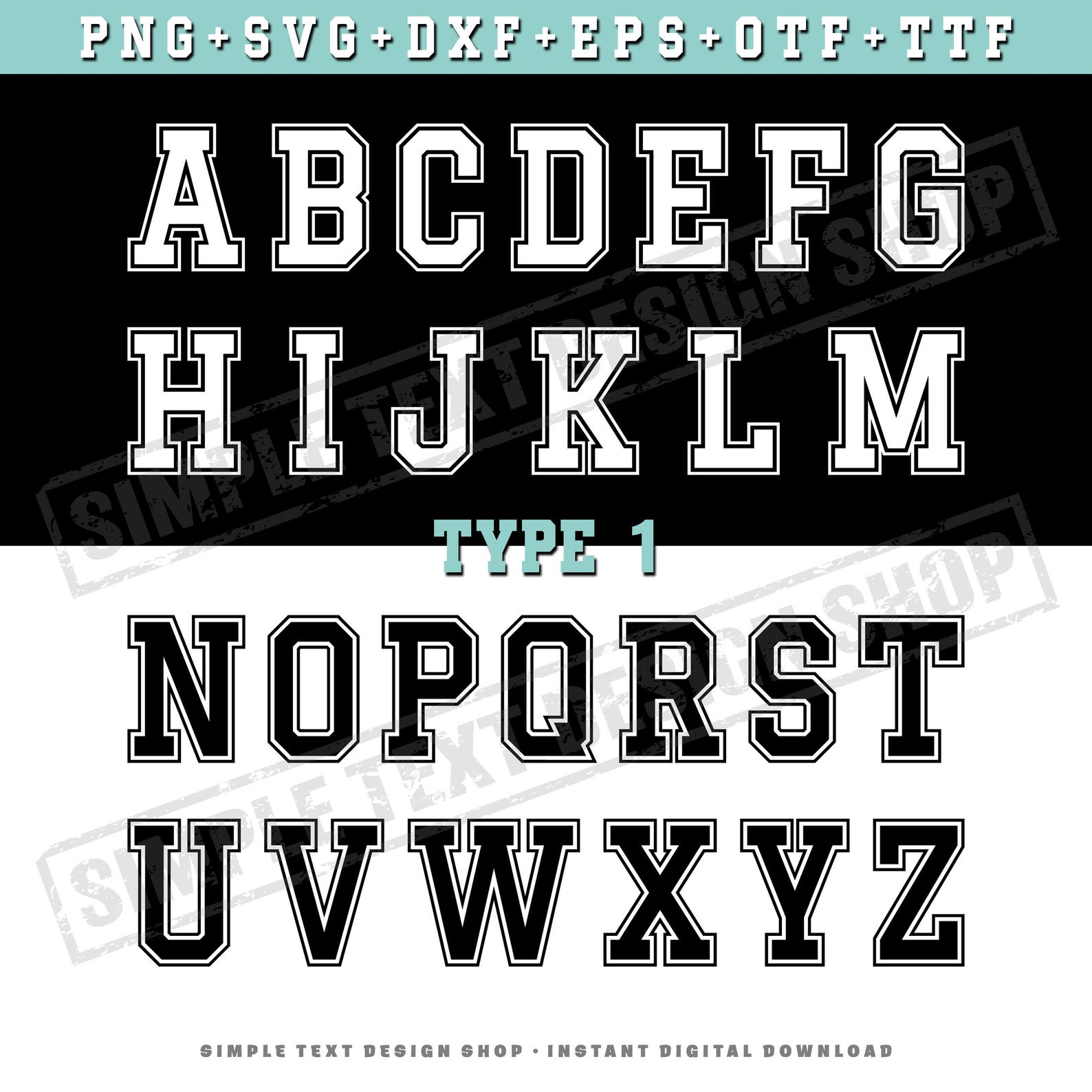 Varsity Alphabet A-Z Png Svg Dxf Eps Otf Ttf Bundle, College Style ...