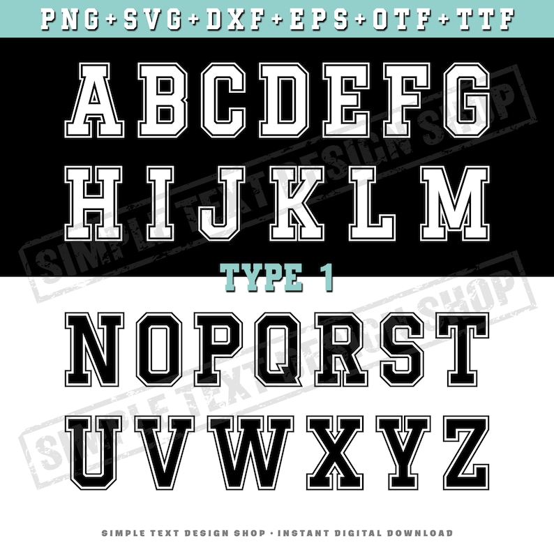 Varsity Alphabet A-Z Png Svg Dxf Eps Otf Ttf Bundle, College Style ...