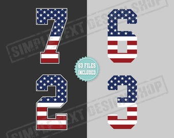 Lot de numéros de maillot simples de 0 à 9 + drapeau américain Png Svg Dxf Eps, numéro de style universitaire + modèles de conception drapeau des États-Unis, numéro de maillot de sport