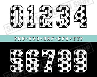 Paquete de números sencillos para camisetas de fútbol del 0 al 9 en formato PNG, SVG, DXF, EPS y TTF. Plantillas de diseño de números para camisetas deportivas universitarias. Números traseros para camisetas universitarias.