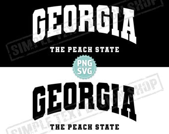Georgia The Peach State SVG + PNG Digital Files, Arched Varsity Font Designs, America States GA Vintage Text Design