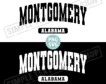Montgomery Alabama State SVG & PNG, Montgomery varsity text png, USA homeland svg, polices de caractères College Style Varsity, design vintage