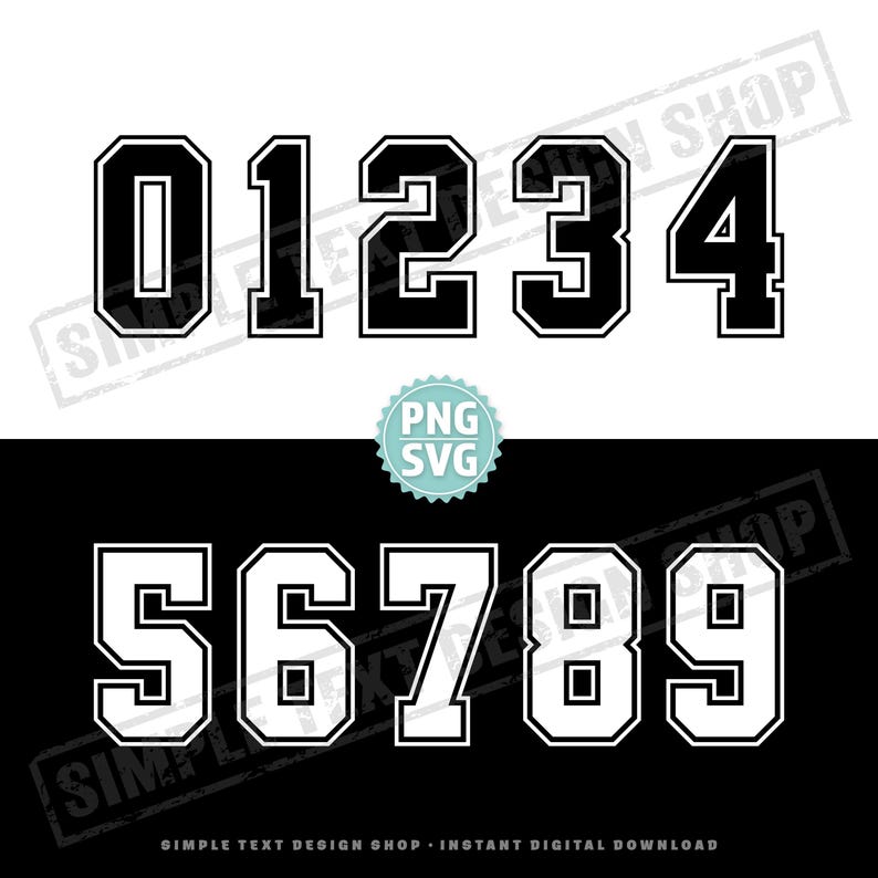 Simple Jersey Numbers 0-9 PNG SVG Bundle, College Style Sports Jersey ...