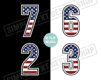 Einfache runde Trikotnummern 0-9 + US-Flagge (PNG, SVG, DXF, EPS) – Designvorlagen für Rückennummern von College-Sportlern + US-Flagge