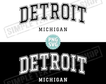 Detroit Michigan State PNG + SVG, diseño de fuente Detroit Arched Graduate SVG, texto de graduado PNG, diseño de texto vintage de EE. UU.