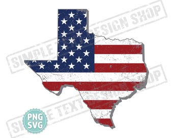 Texas State + Flag of USA Svg & Png Digital Files, US States Map with Distressed American Flag Designs svg, Homeland Design png