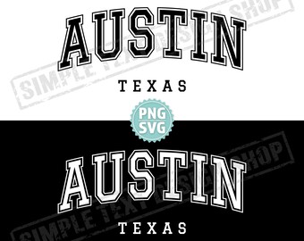 Austin, Texas State PNG + SVG, diseño de fuente Austin Arched Graduate SVG, texto de graduado PNG, diseño de texto vintage de EE. UU.
