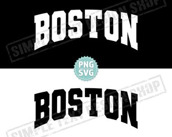 Archivos digitales PNG SVG de Boston, diseños de fuentes universitarias arqueadas, diseños de texto simple vintage de la patria de EE. UU.