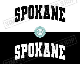 Spokane Washington SVG i PNG, tekst Spokane Varsity png, ojczyzna USA SVG, czcionka Varsity w stylu uniwersyteckim, projekt prostego tekstu w stylu vintage