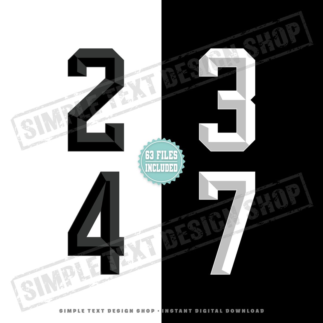 Jersey Numbers 0-9 With Shade Png Svg Dxf Eps Digital Files