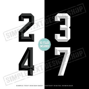 Números de camiseta del 0 al 9 con sombreado PNG SVG DXF EPS Archivos digitales para descargar, plantillas de números de camisetas deportivas estilo universitario, número de espalda del jugador del equipo