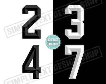 Jersey Numbers 0-9 with Shade Png Svg Dxf Eps Digital Files Download, College Style Sports Jersey Number Templates, Team Player Back Number