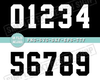 College Style Solid Jersey Numbers 0-9 Png Svg Dxf Eps Ttf Bundle Digital Files, Sports Jersey Number Design Templates, Team Player Number