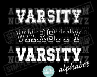 Varsity Alphabet A-Z Png Svg Dxf Eps Bundle, College Style Sports Jersey Font Templates, 3 Types Simple Letters Designs