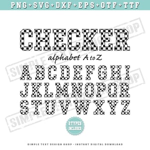 Checkered Flagge Alphabet A-Z Png SVG Dxf Eps Otf Ttf Bundle, Karierte Muster Varsity Schriftdesign-Vorlagen, Racing Jersey Designs
