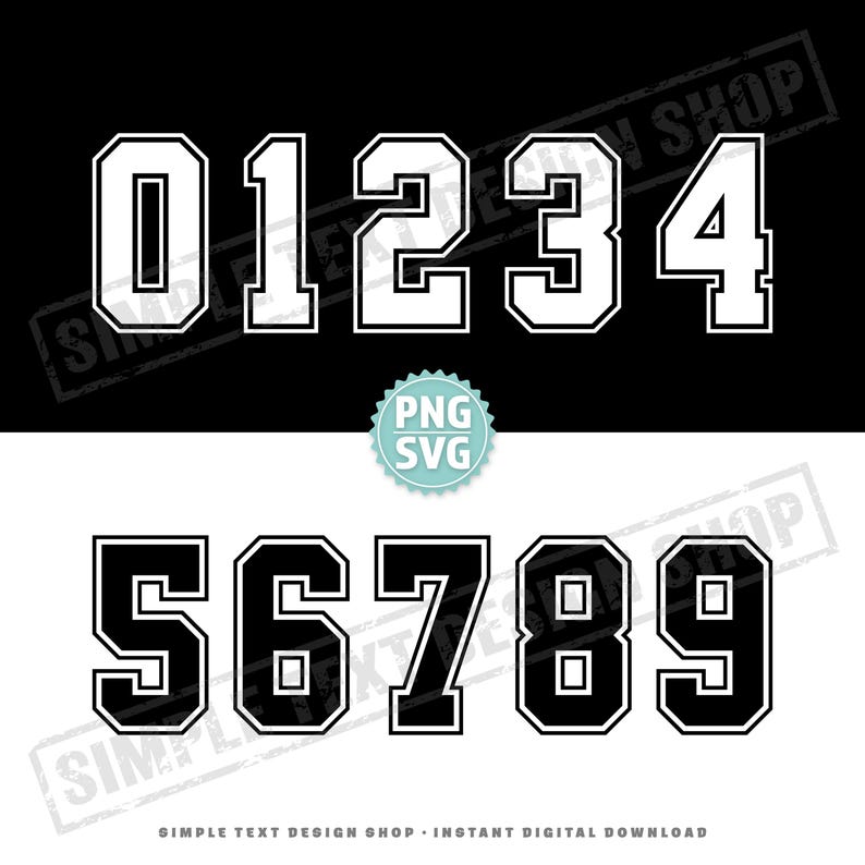 Simple Jersey Numbers 0-9 PNG SVG Bundle, College Style Sports Jersey ...