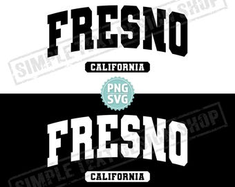 SVG y PNG de Fresno, California State, texto universitario de Fresno, SVG de la patria de EE. UU., diseños de fuentes universitarias de estilo vintage