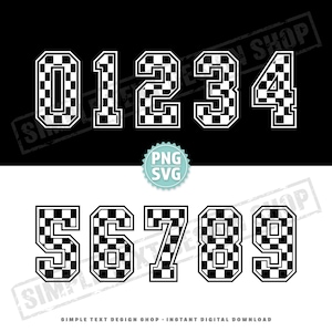 Checkered Pattern Jersey Numbers 0-9 Png Svg Dxf Eps Ttf Bundle, Chequered Flag Racing Number Templates, Motorsports Font Designs