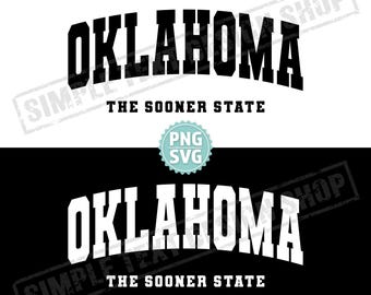 Oklahoma The Sooner State SVG & PNG, Varsity png, Varsity Font designs, America State Oklahoma svg, Black and White OK text design