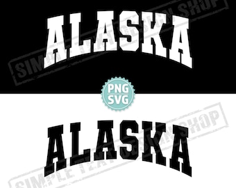 Alaska State SVG + PNG Digital Files, Arched Varsity Font Designs, America States AK Vintage Text Design