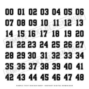 College Style Sports Jersey Numbers 00-99 Png Svg Dxf Eps Digital Files Bundle, Simple Back Number Design Templates for Custom Orders