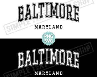 Baltimore Maryland State PNG + SVG, diseño de fuente Baltimore Arched Graduate SVG, texto de graduado PNG, diseño de texto vintage de EE. UU.