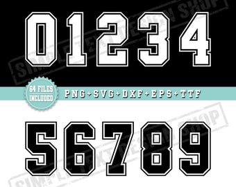 Simple Jersey Numbers 0-9 Png Svg Dxf Eps Ttf Bundle, College Style Sports Jersey Number Templates, Team Player Back Number Digital Files
