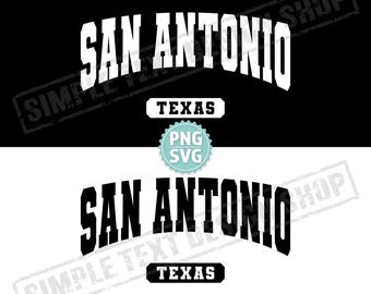 San Antonio Texas State PNG SVG fichiers numériques, dessins de polices universitaires arqués, conception de texte Simple vintage patrie des États-Unis