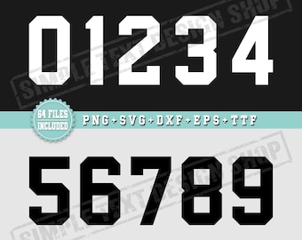 College Style Varsity Solid Jersey Numbers 0-9 Png Svg Dxf Eps Ttf Bundle, Sports Jersey Number Templates, Simple Back Number Digital Files