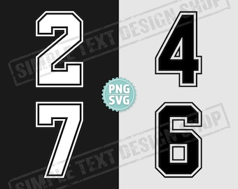 College Style Varsity Jersey Numbers 0-9 PNG + SVG + EPS Bundle Digital Files, Sports Jersey Number Templates, Simple Outline Back Number