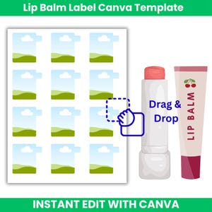 Lip Balm Label Editable Canva Template, Lip Balm Wrap Packaging, Lip Gloss Label, Chapstick Label, Drag & Drop, Lip Balm Sticker Canva Frame