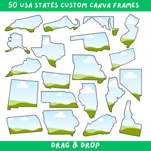 50 USA States Custom Canva Frames, Individual State Design, Editable Canva Template, Canva Frames of American States, Canva US States