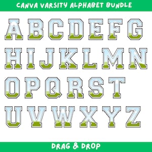 Canva Editable Canva Varsity Alphabet Bundle, Varsity Letters Drag and Drop, Sublimation Design Alphabet Png, Editable Canva Frame Template