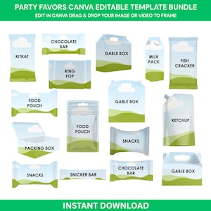Party Favor Mockups Bundle - Party Favor Mockup Bundle, Mock ups, Chip bag, Water Bottle Mockup, Juice Pouch, Canva Frame Mockup Bundle