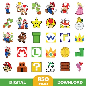 Super Mario SVG-Bundle für Cricut und Sublimation, Mario Cut-Dateien, Mario Clipart, Super Mario Schriftart, Mario PNG, druckbares Mario