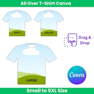All Over T Shirt Canva Template, T-Shirt Sublimation Blank Template, Canva Shirt Outline Template, Drag Drop T-Shirt Template