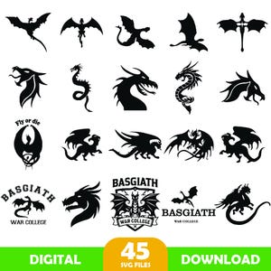 Dragon SVG Bundle, Dragon Clipart for Cricut & Cut File, Dragon Silhouette, Dragons Head, Dragon Tattoo Svg, Dragon PNG DXF, Commercial use