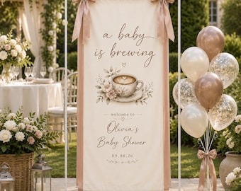 Personalized Baby Is Brewing Baby Shower Welcome Banner, Coffee Theme Baby Shower Sign, Custom Fabric Welcome Banner, Neutral Baby Decor