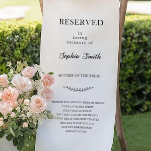 Reserved In Loving Memory Wedding Chair Sign, Personalized Memorial Banner, Mother of the Bride Reserved Seat Sign, Custom Wedding Decor