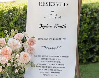 Reserved In Loving Memory Wedding Chair Sign, Personalized Memorial Banner, Mother of the Bride Reserved Seat Sign, Custom Wedding Decor
