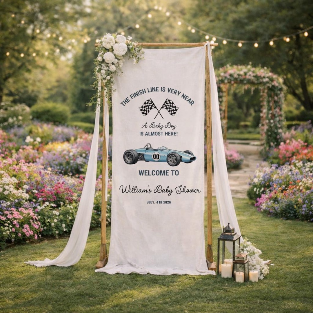 Race Car Baby Shower Banner, the Finish Line is Very Near Baby Shower ...