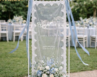 Bridal Shower Welcome Sign Tapestry, Personalized Bridal Shower Banner, Sheer Lace Wedding Decor, Custom Name Bridal Shower Backdrop