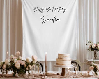Happy Birthday Banner, Custom Name & Age Backdrop, Personalized 30th Birthday Sign, Boho Party Decor, Wall Hanging, Birthday Photo Backdrop