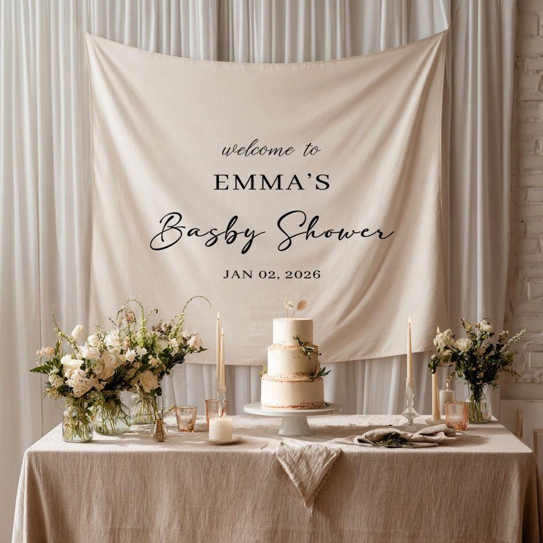 Date Backdrop Personalized Baby Shower Backdrop Banner, Welcome Baby Shower Sign ...