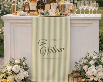Personalized Wedding Bar Sign Cheers To Family Name, Custom Linen Bar Runner Sign, Elegant Wedding Cocktail Sign, Reception Decor
