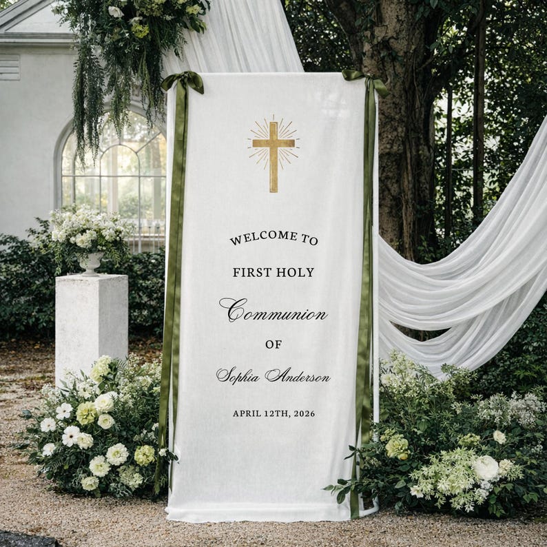 First Holy Communion Banner, Personalized Communion Welcome Sign With ...