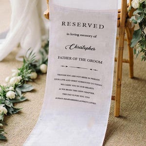 Reserved In Loving Memory Wedding Chair Sign,Personalized Memorial Banner, Father of the Groom Reserved Seat Sign, Wedding Remembrance Decor